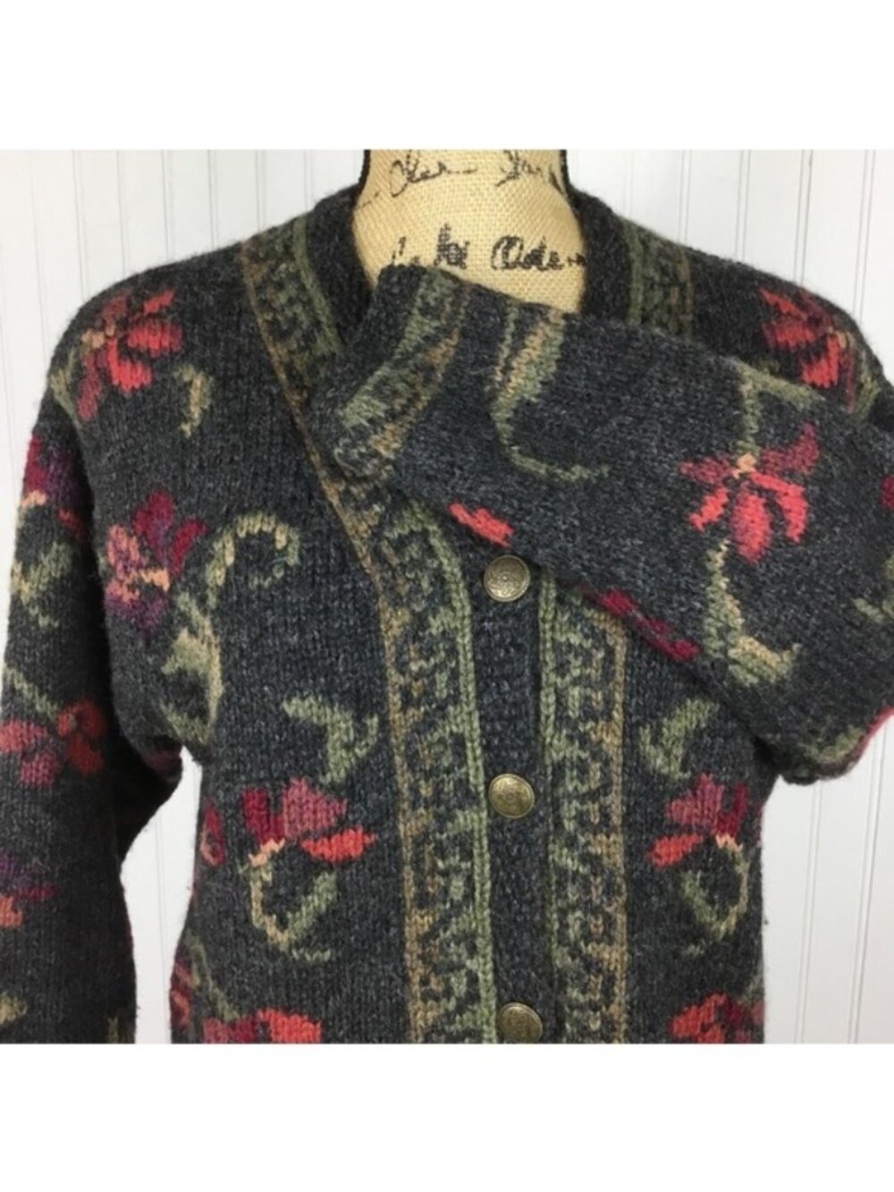 Icelandic Design Wool Sweater Cardigan Lined Womens Small